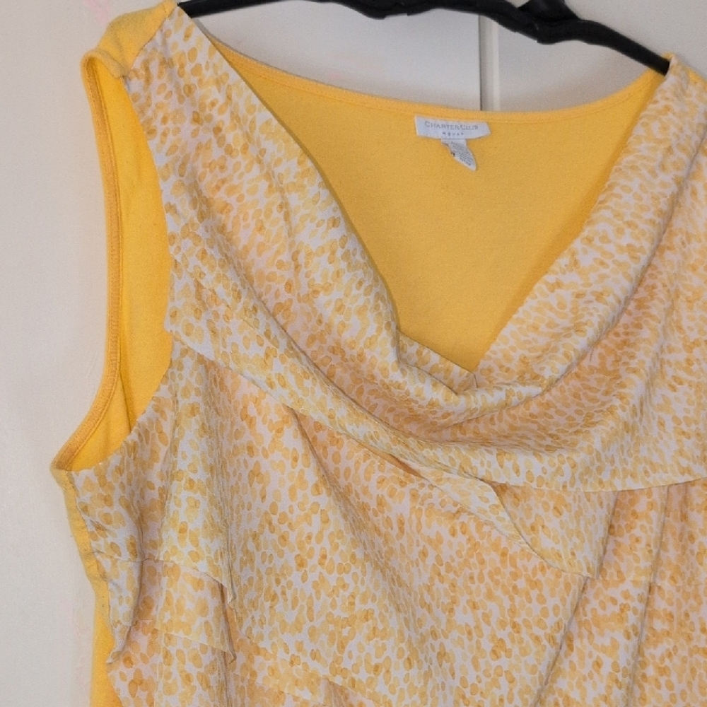 Charter Club Yellow and Cream Sleeveless Layered Blouse - Picture 3 of 4